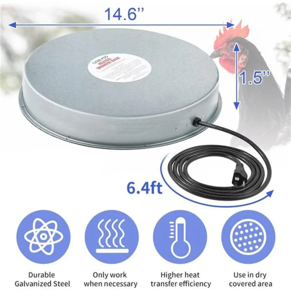 Poultry Waterer Drinker Heated Base, Chicken Water Heater 125 Watts for Winter